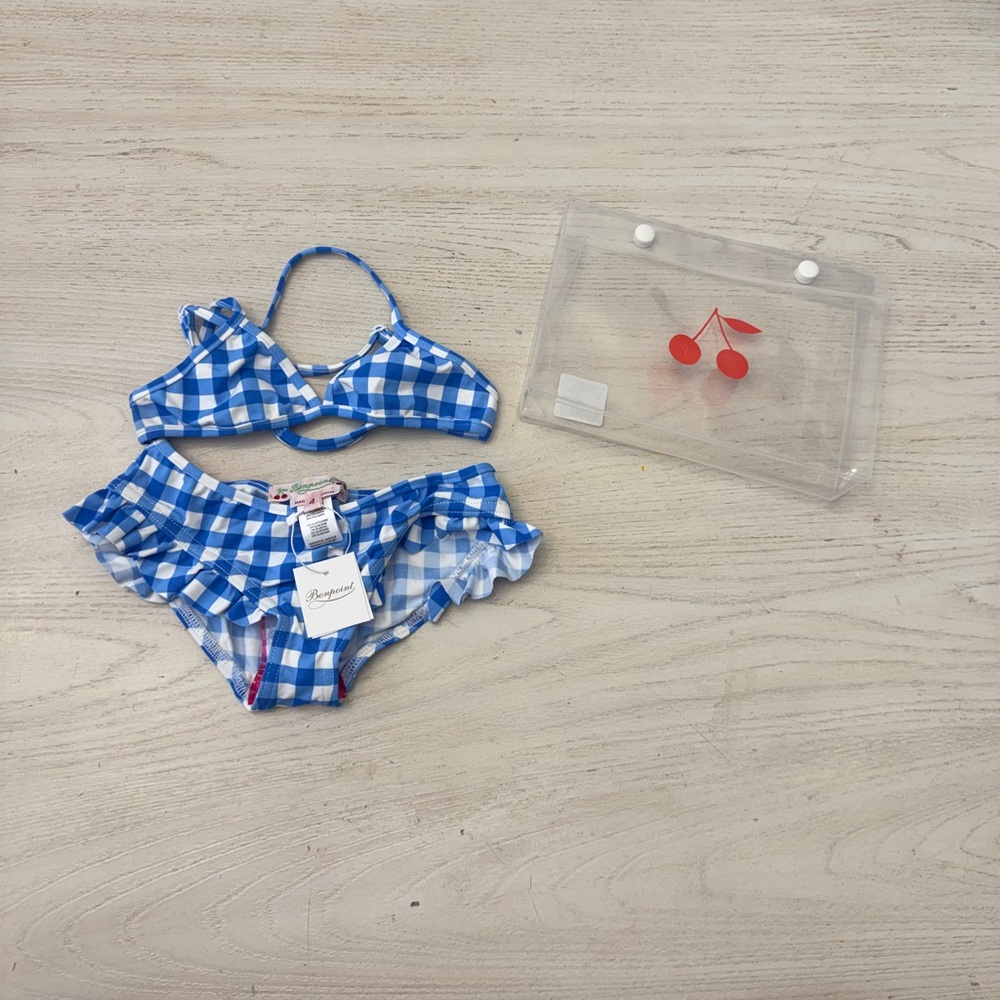 Bonpoint Blue Gingham Girls Bikini Set